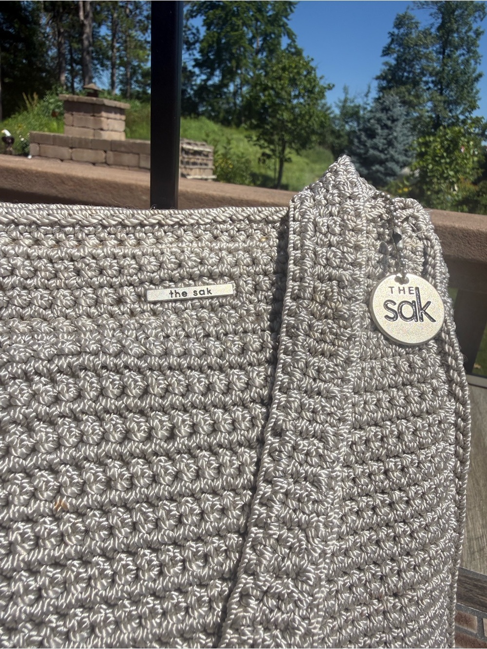 EUC The Sak Light Gray Crochet Crossbody Bag - Picture 3 of 11